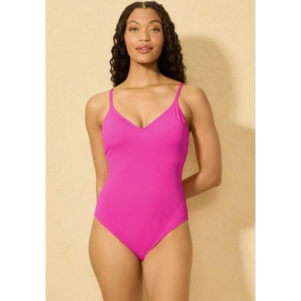 Women's Micro Crinkle V Neck Swimsuit - Shade & Shore Dark Pink Small 4-6